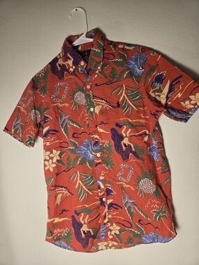 Men's Short-Sleeve Floral Button-Up Shirt - Red